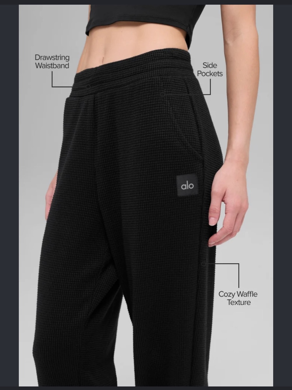 ALO Yoga Black Waffle Weekend Escape Jogger